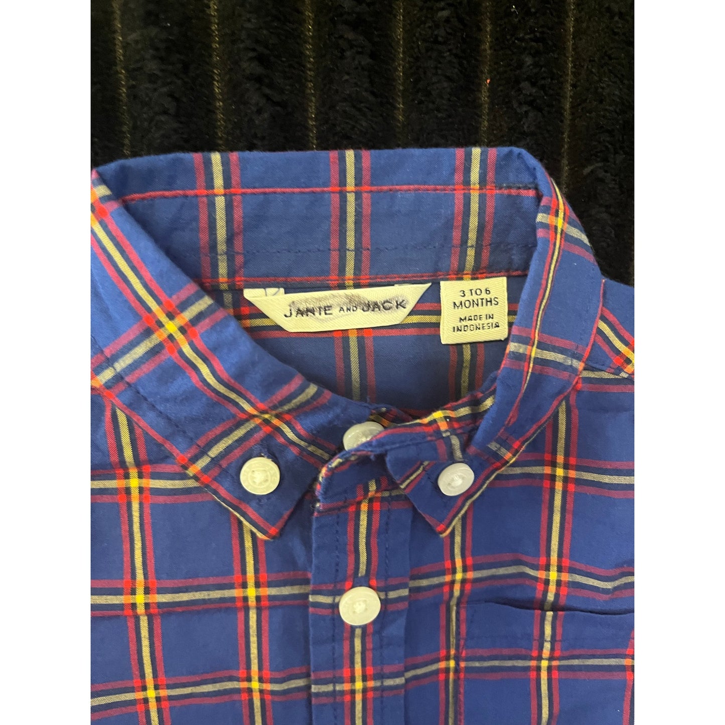 Janie & Jack Baby Boy Short Sleeve Plaid Dress Shirt Dark Blue 3-6M