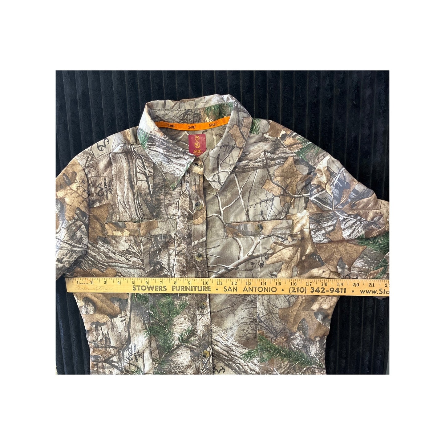 "She Outdoors Camo Short Sleeve Button-Up Dress Shirt Size Medium Women's"