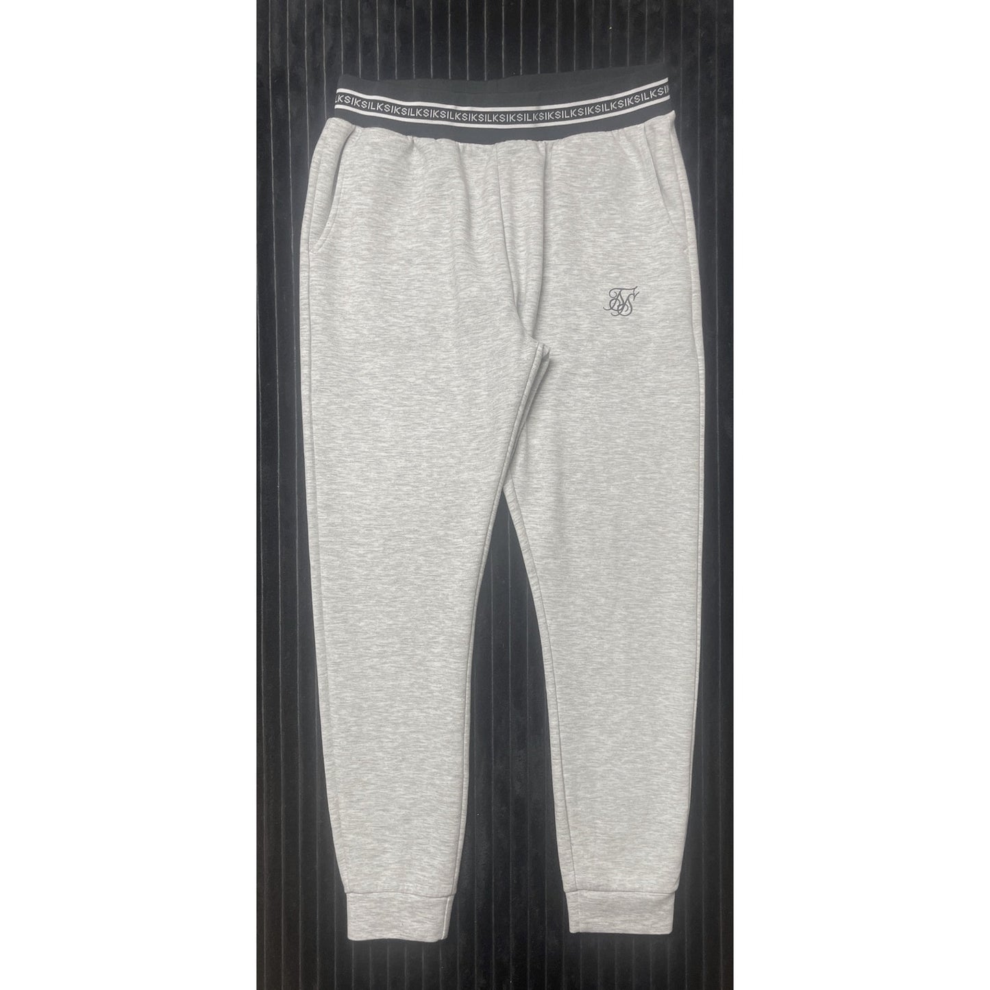 SikSilk Women's Cropped Jacket/Joggers Set Sz 8 Gray Black & White Striped Logo
