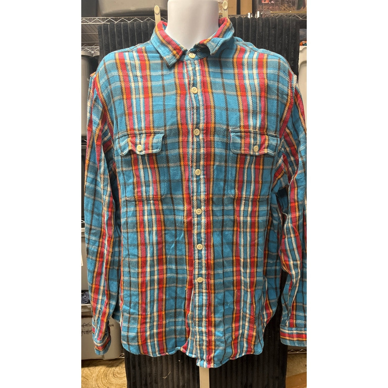 Polo Ralph Lauren Vintage Camp Button-Up Shirt Men’s S Plaid Blue Orange Red Black