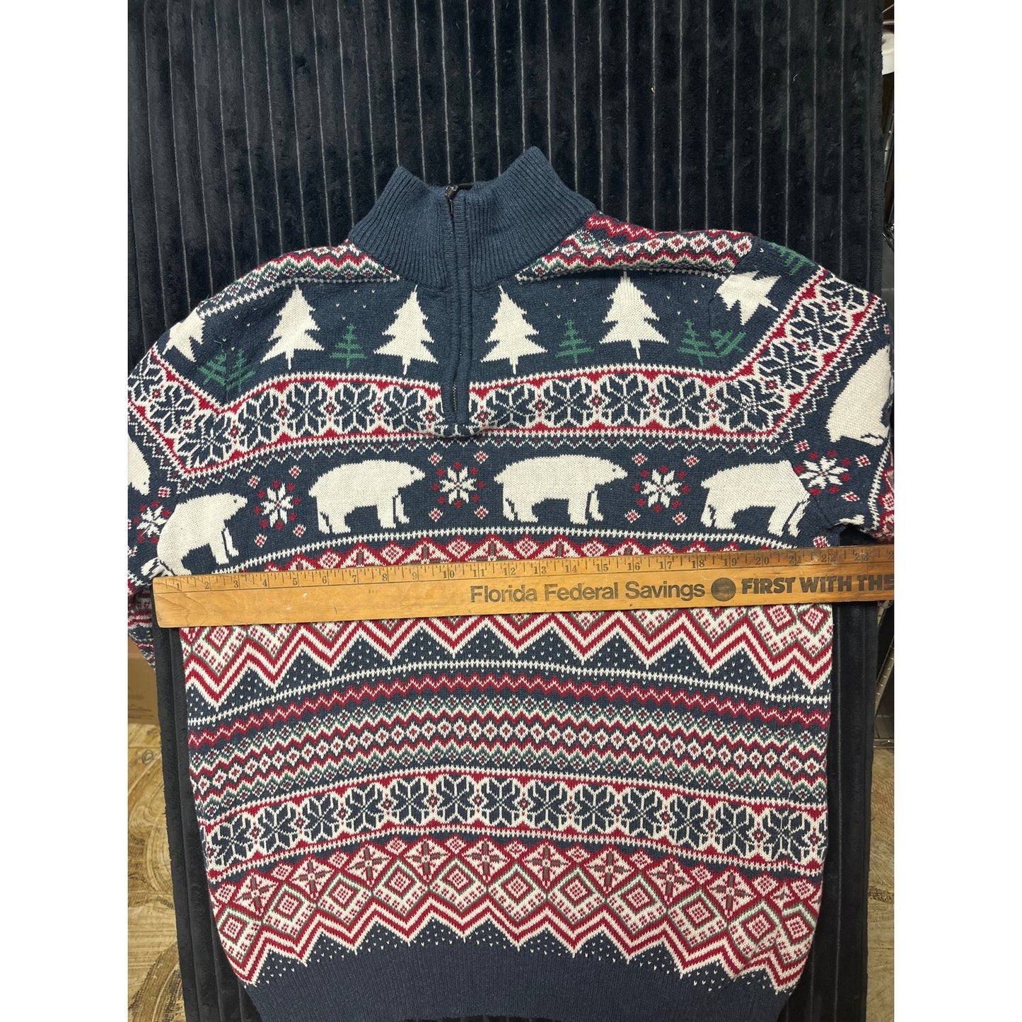 Aspen Men's Long Sleeve Pullover Sweater Sz XL Polar Bear Winter Scene Quarter Zip