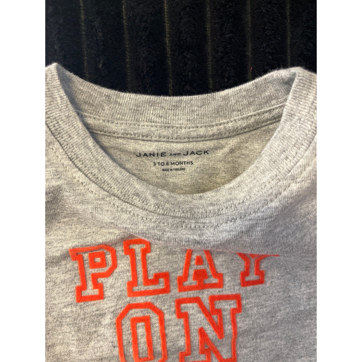 Janie and Jack Baby Boy Gray Striped Graphic Pull-Over T-Shirt 3-6M NWOT