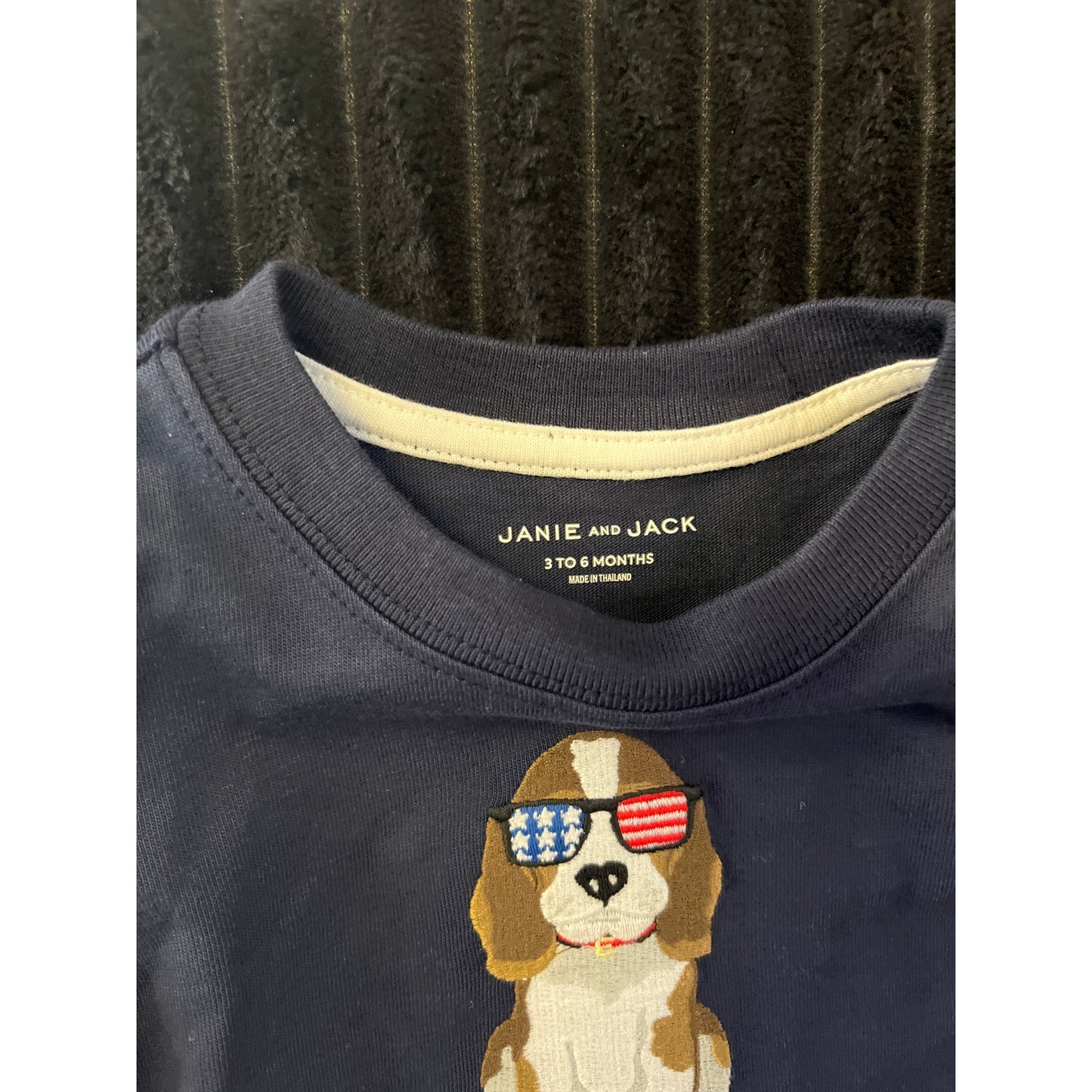Janie and Jack Baby Boy Navy Blue Puppy Dog Graphic Pull-Over T-Shirt 3-6M NWOT