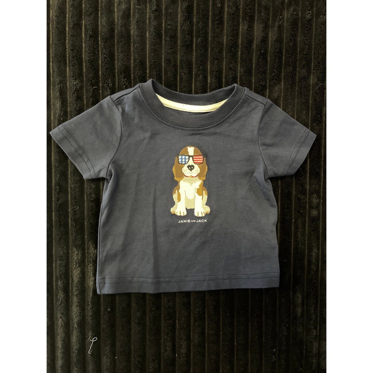 Janie and Jack Baby Boy Navy Blue Puppy Dog Graphic Pull-Over T-Shirt 3-6M NWOT