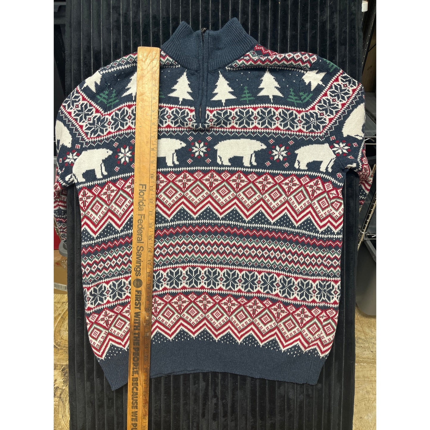 Aspen Men's Long Sleeve Pullover Sweater Sz XL Polar Bear Winter Scene Quarter Zip