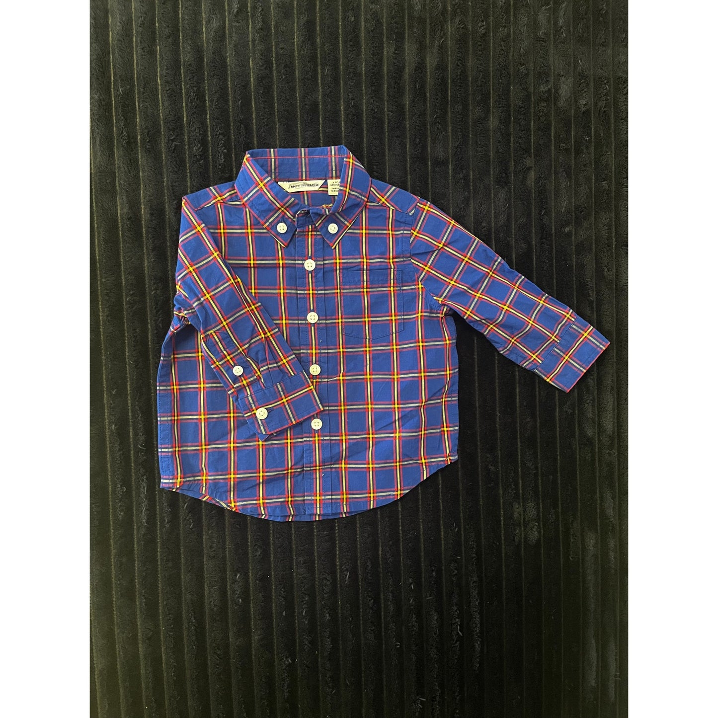 Janie & Jack Baby Boy Short Sleeve Plaid Dress Shirt Dark Blue 3-6M