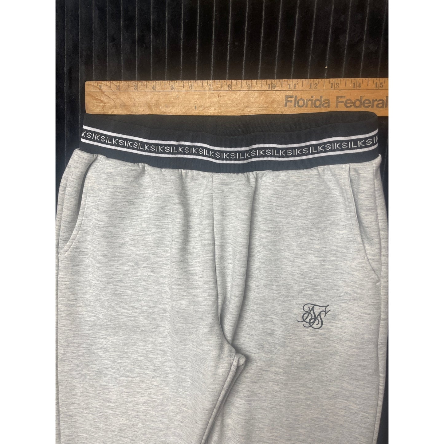 SikSilk Women's Cropped Jacket/Joggers Set Sz 8 Gray Black & White Striped Logo