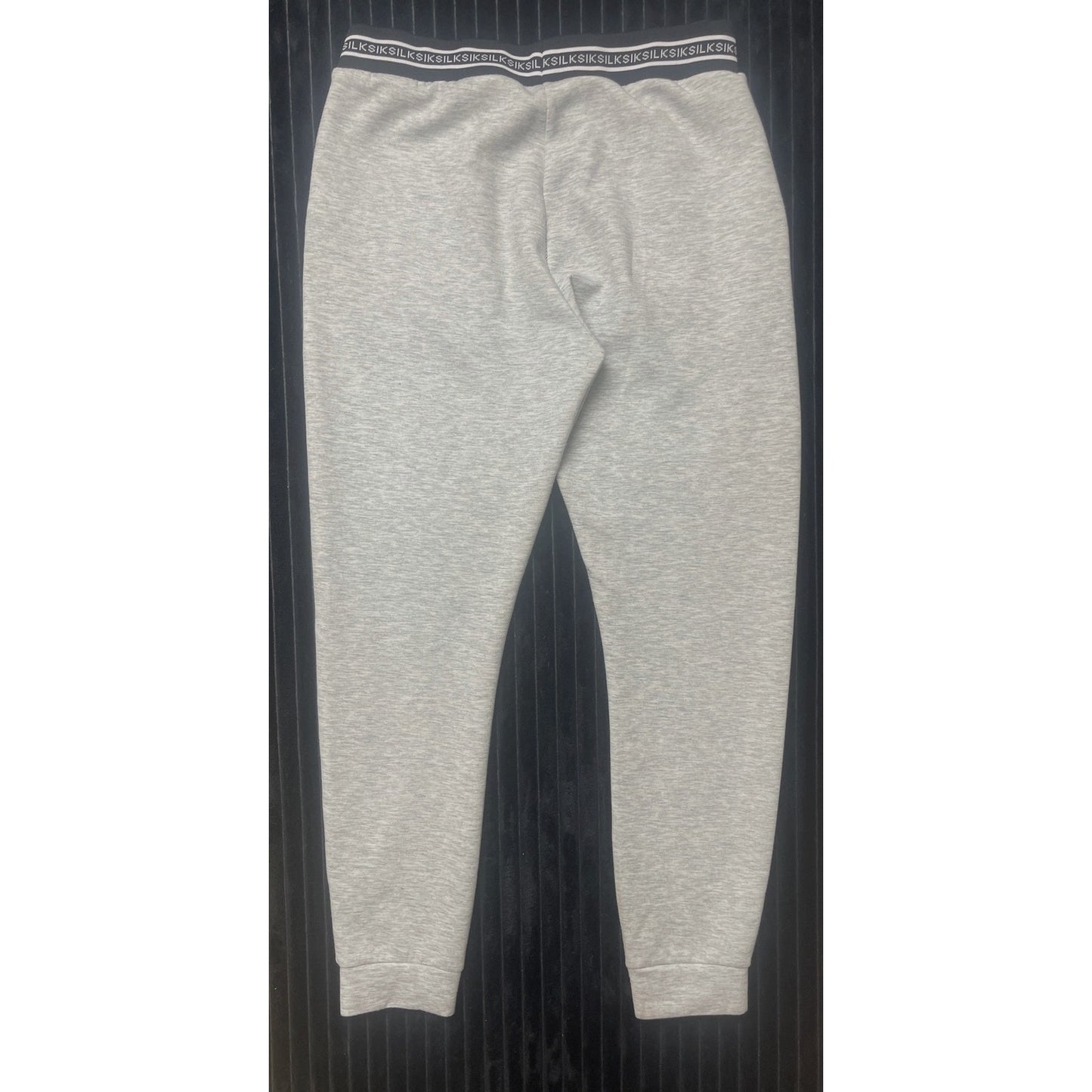 SikSilk Women's Cropped Jacket/Joggers Set Sz 8 Gray Black & White Striped Logo