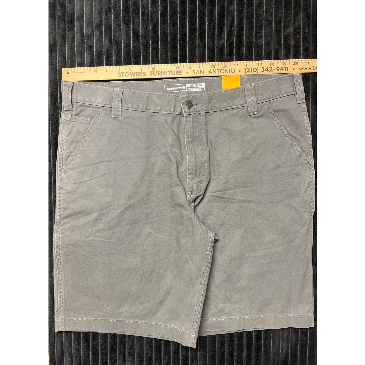 Carhartt Short Men 32 Rugged Flex Relaxed Fit Cargo Gray Canvas 10" BS2514-M