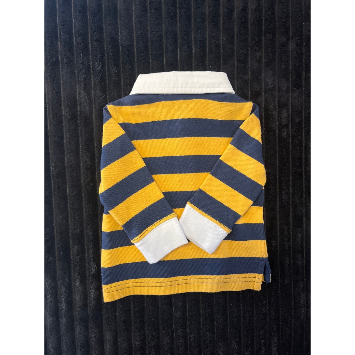 Janie and Jack Boy's Yellow Blue Striped Long Sleeve Polo Dress Shirt 3-6M NWOT