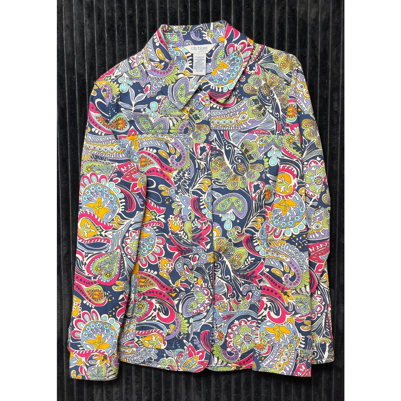 Vintage City Blues by Koret Paisley Floral Sparkly Jacket Size Small