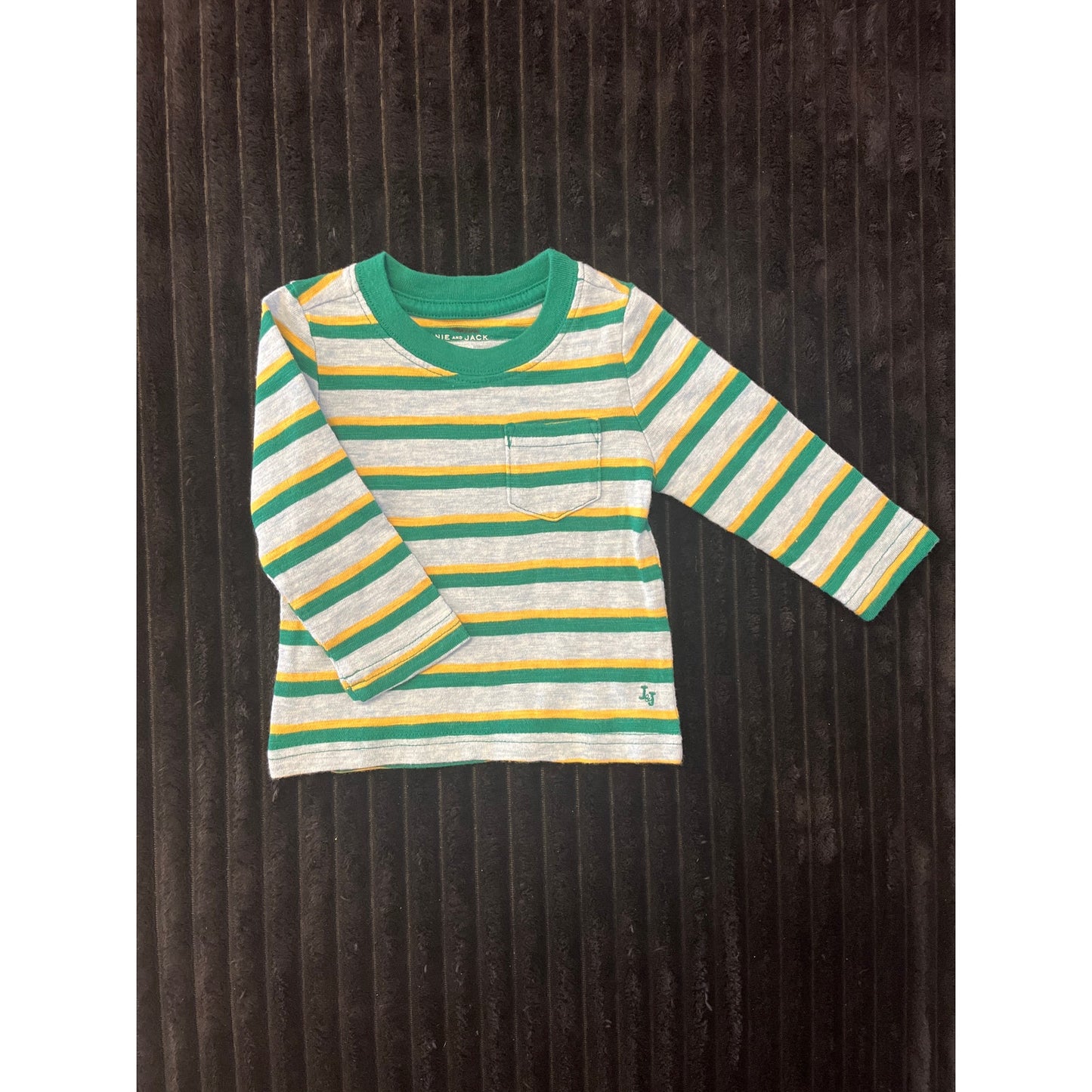 Janie and Jack Baby Boy Green Striped Long Sleeve Pull-Over Shirt 3-6M NWOT