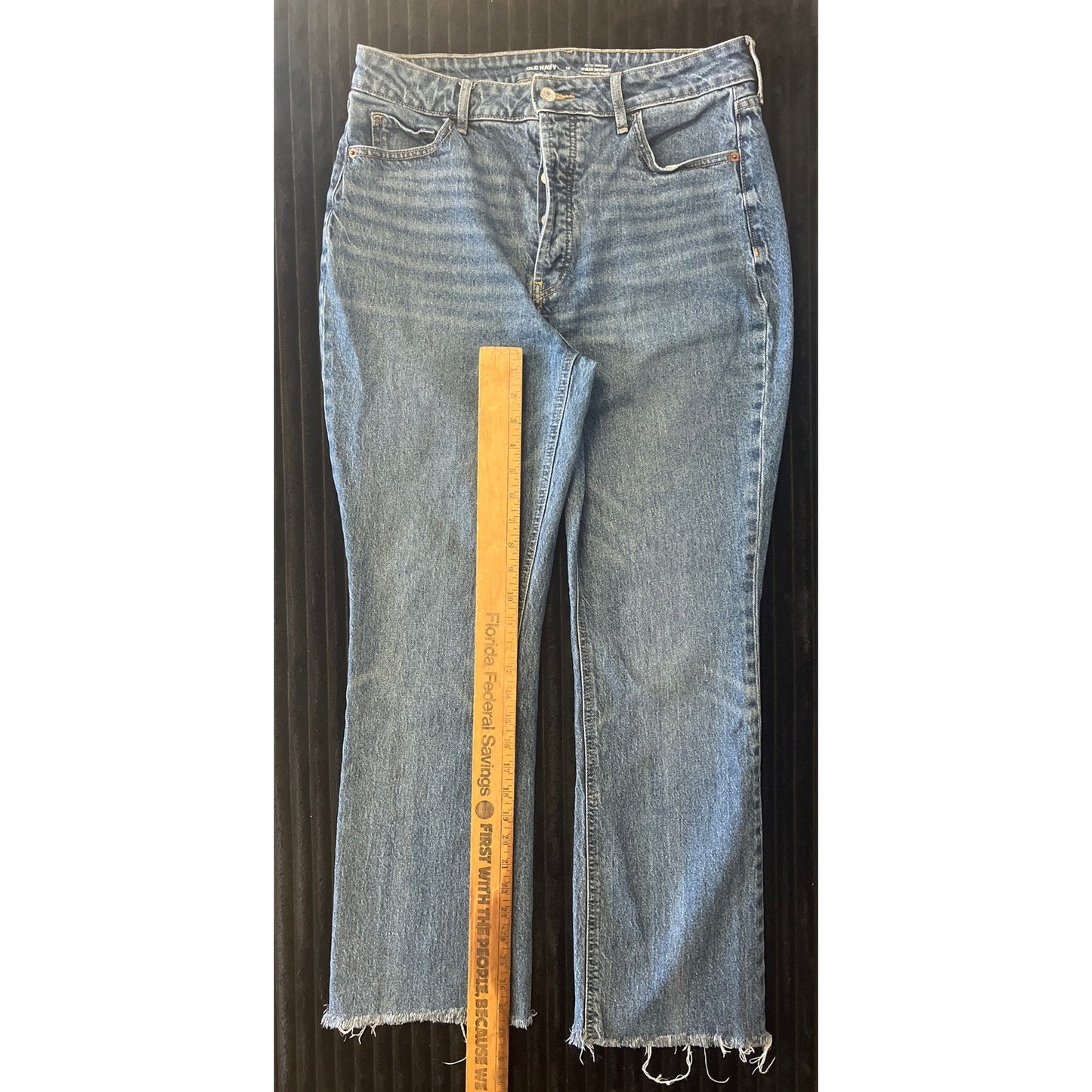 Old navy Womens Extra High Rise Kicker-Boot Fringe Size 12 Jeans