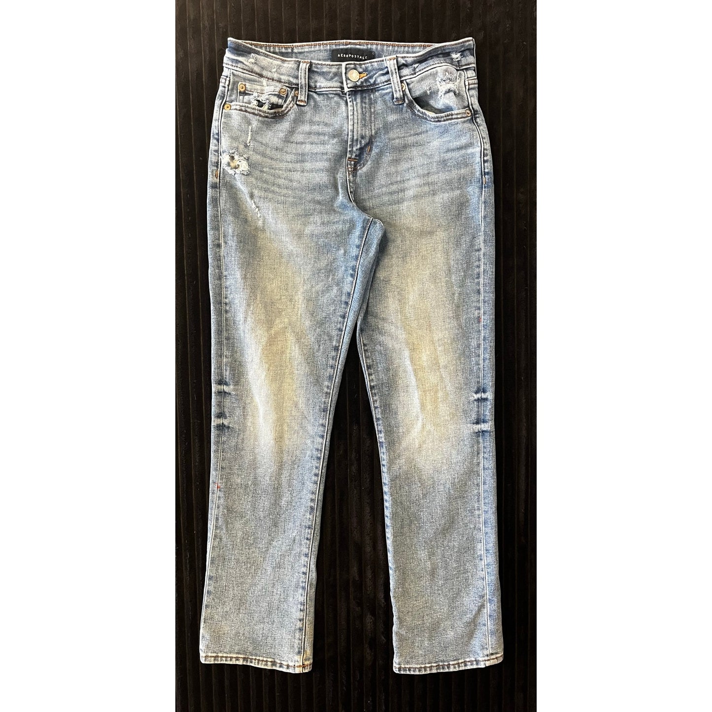 Aeropostale Mens Distressed 28x30 Medium Wash Athletic Straight Jeans