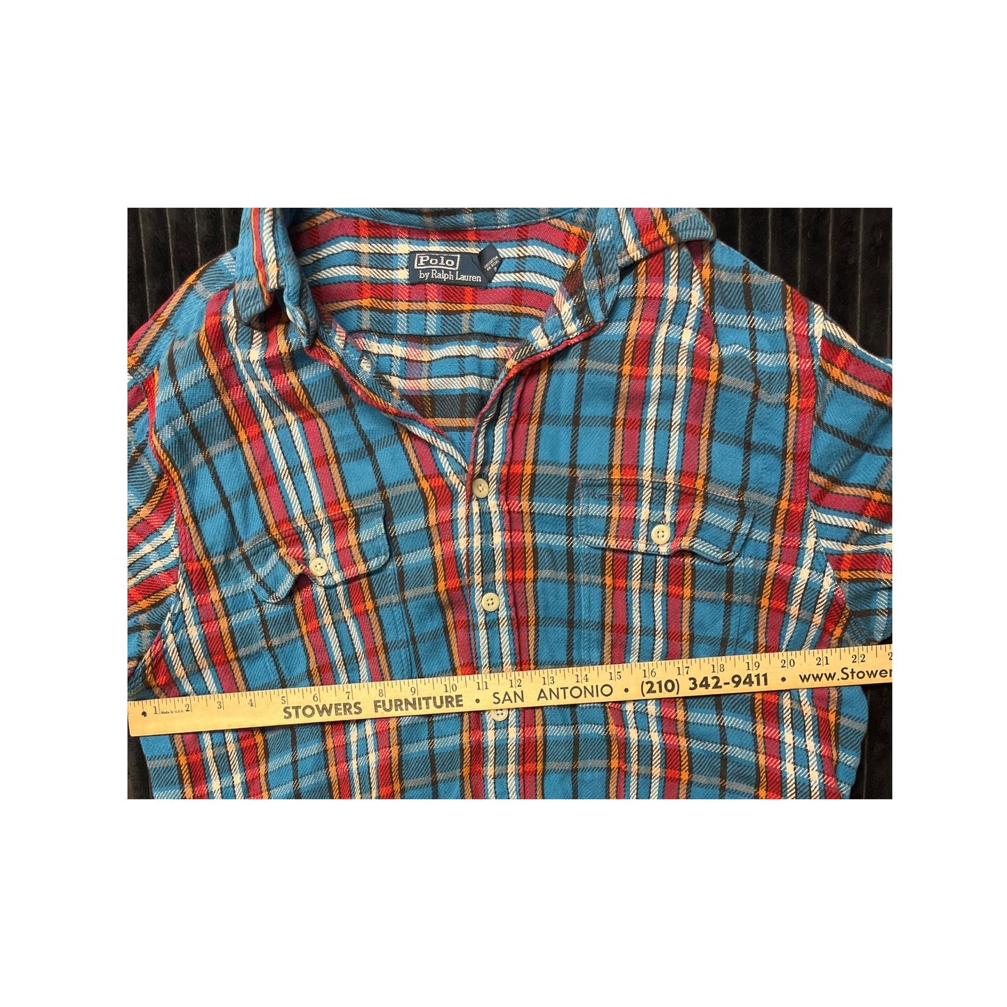 Polo Ralph Lauren Vintage Camp Button-Up Shirt Men’s S Plaid Blue Orange Red Black