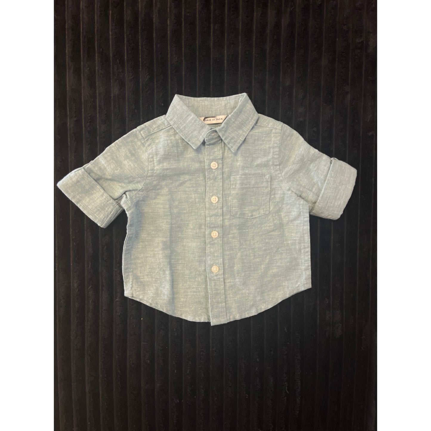 Janie and Jack Baby Boy Short Sleeve Blue Button Down Shirt 3-6M