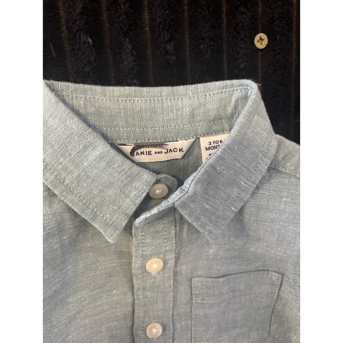 Janie and Jack Baby Boy Short Sleeve Blue Button Down Shirt 3-6M