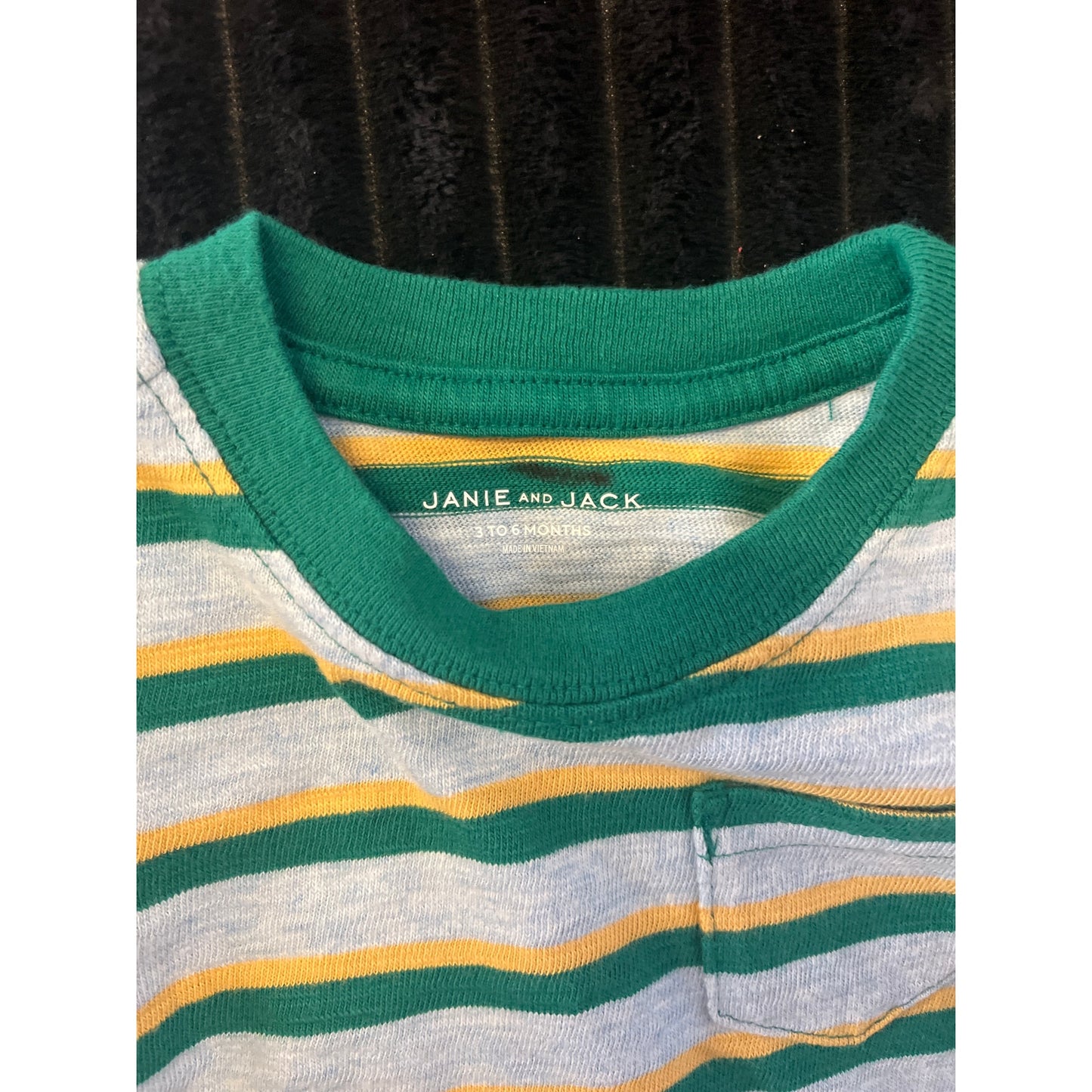 Janie and Jack Baby Boy Green Striped Long Sleeve Pull-Over Shirt 3-6M NWOT