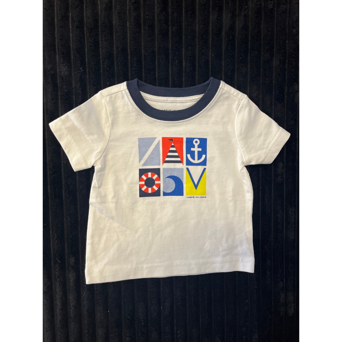 Janie and Jack Baby Boy White Nautical Pull-Over Graphic T-Shirt 3-6M NWOT
