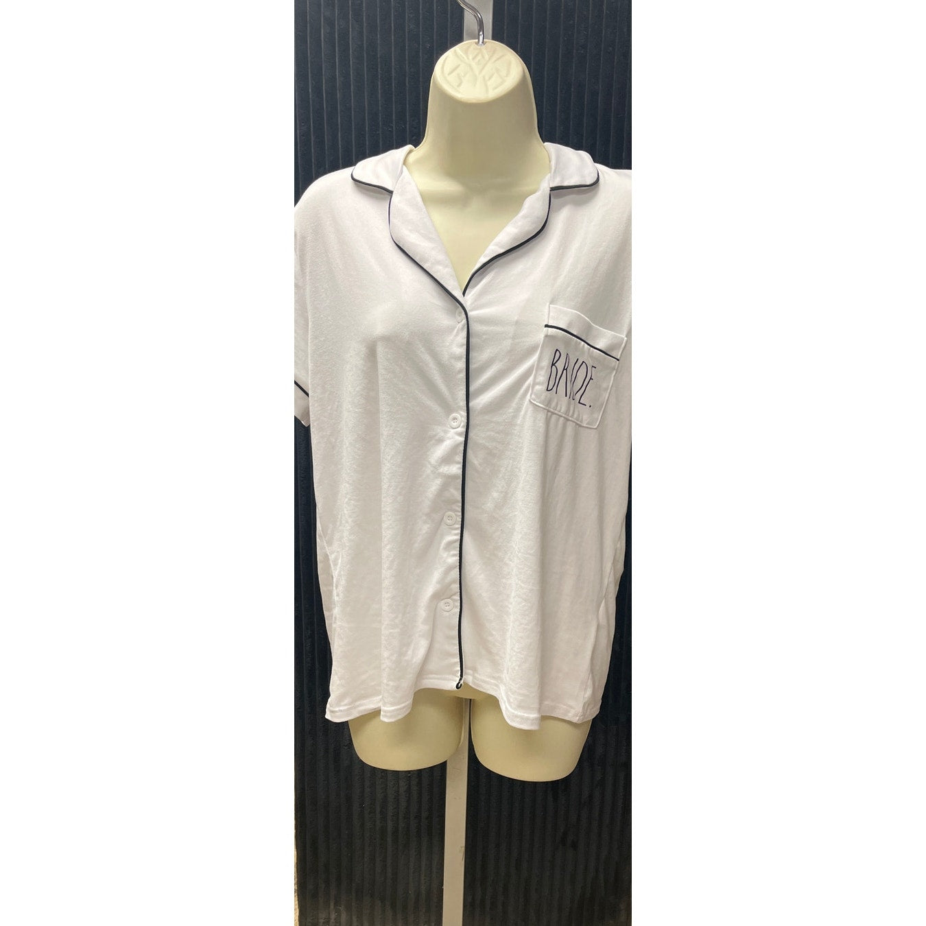 Rae Dunn BRIDE Womens Pajama White Night Sleep Shirt Wedding Bride Button Medium