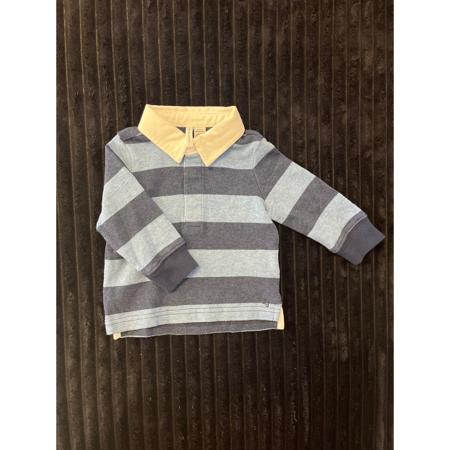 Janie and Jack Baby Boy Blue Striped Long Sleeve Polo Dress Shirt 3-6M NWOT