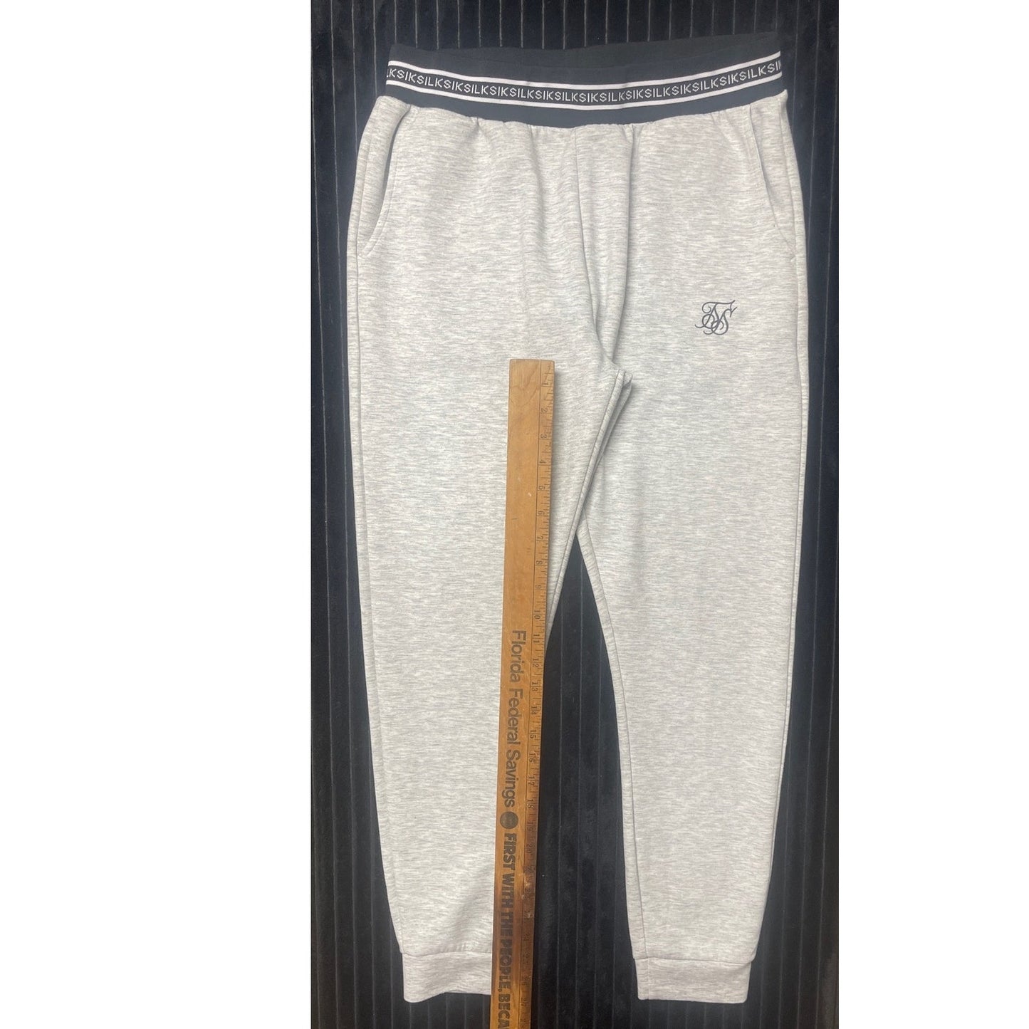 SikSilk Women's Cropped Jacket/Joggers Set Sz 8 Gray Black & White Striped Logo