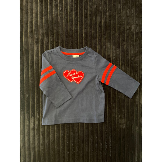 Janie and Jack Baby Boy Navy Blue Long Sleeve Shirt with Heart Patch 3-6M