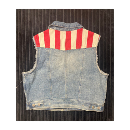 Vtg L.E.I  Jean Vest Womens S American Flag 
Patriotic USA Sleeveless 90s Y2K