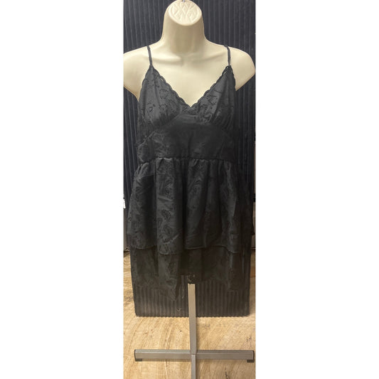 Wild Fable Women's Black Layered Ruffle V-Neck Spaghetti Strap Mini Dress L