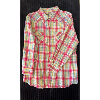 "Vintage Gibson Trading Co. Women's Paisley Striped Pearl Snap Shirt Size 2X"