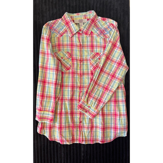 "Vintage Gibson Trading Co. Women's Paisley Striped Pearl Snap Shirt Size 2X"