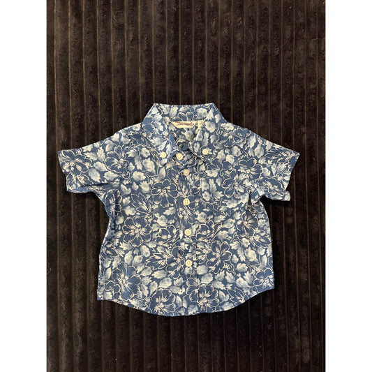 Janie and Jack Baby Boy Blue Hawaiian Floral Button-Down Dress Shirt 3-6M NWOT