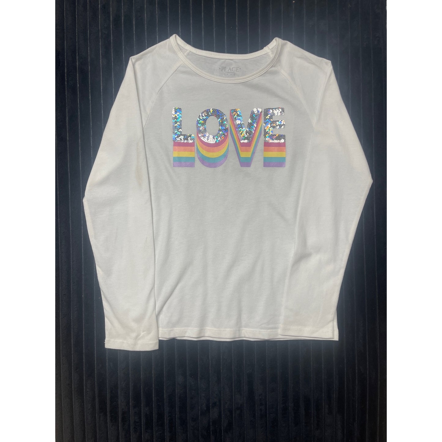 The Children's Place Girls White Sequin "Love" T-Shirt Size L