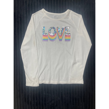 The Children's Place Girls White Sequin "Love" T-Shirt Size L