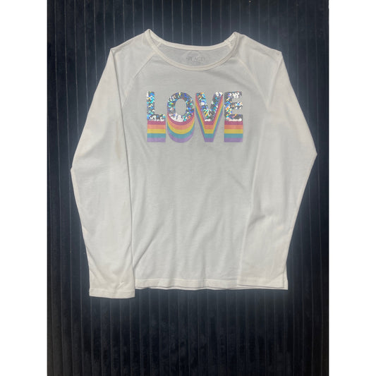 The Children's Place Girls White Sequin "Love" T-Shirt Size L