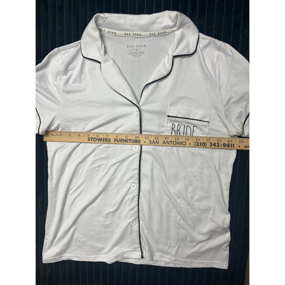 Rae Dunn BRIDE Womens Pajama White Night Sleep Shirt Wedding Bride Button Medium