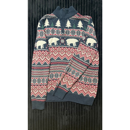 Aspen Men's Long Sleeve Pullover Sweater Sz XL Polar Bear Winter Scene Quarter Zip