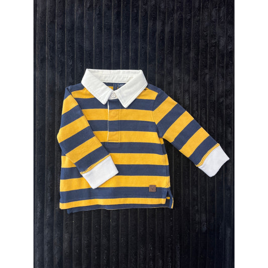 Janie and Jack Boy's Yellow Blue Striped Long Sleeve Polo Dress Shirt 3-6M NWOT
