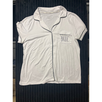 Rae Dunn BRIDE Womens Pajama White Night Sleep Shirt Wedding Bride Button Medium