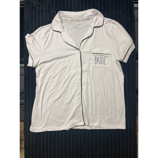 Rae Dunn BRIDE Womens Pajama White Night Sleep Shirt Wedding Bride Button Medium