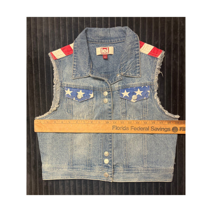 Vtg L.E.I  Jean Vest Womens S American Flag 
Patriotic USA Sleeveless 90s Y2K