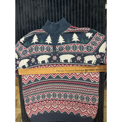 Aspen Men's Long Sleeve Pullover Sweater Sz XL Polar Bear Winter Scene Quarter Zip