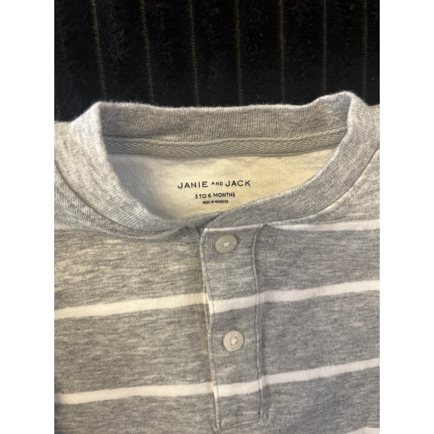 Janie and Jack Baby Boy Long Sleeve Gray White Pullover Shirt 3-6M