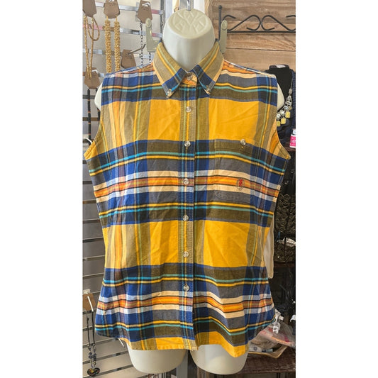 Twenty X Shirt Womens yellow Plaid Button Down Collard Tank Size M