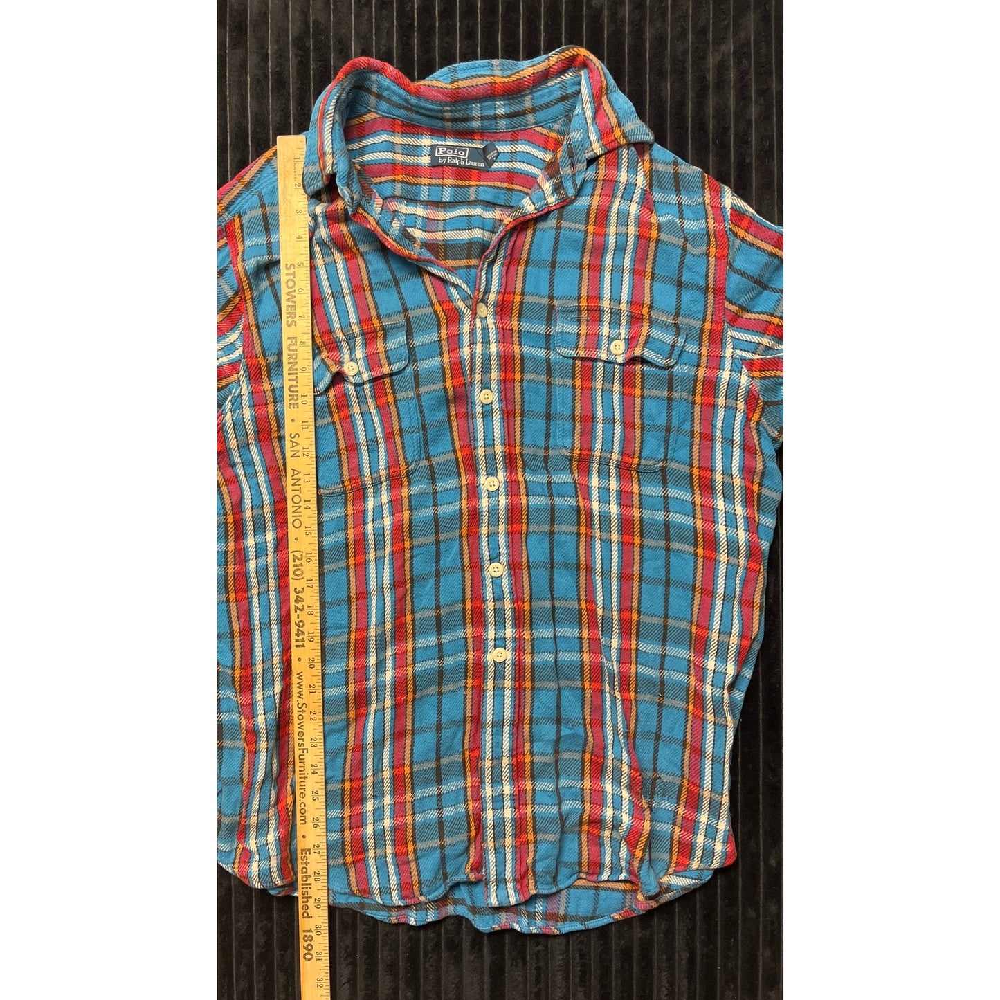 Polo Ralph Lauren Vintage Camp Button-Up Shirt Men’s S Plaid Blue Orange Red Black