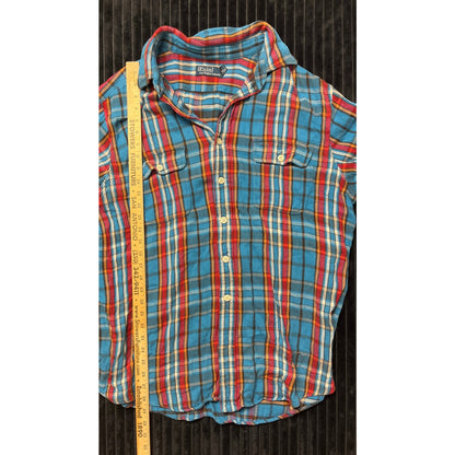 Polo Ralph Lauren Vintage Camp Button-Up Shirt Men’s S Plaid Blue Orange Red Black
