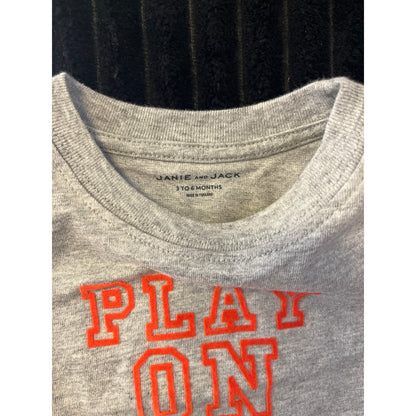Janie and Jack Baby Boy Gray Striped Graphic Pull-Over T-Shirt 3-6M NWOT