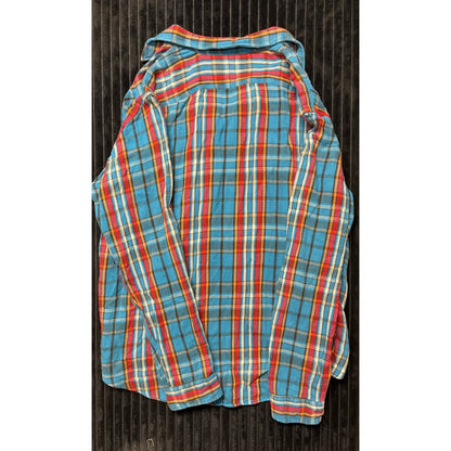 Polo Ralph Lauren Vintage Camp Button-Up Shirt Men’s S Plaid Blue Orange Red Black