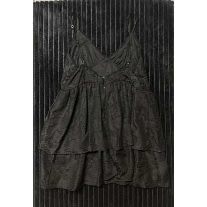 Wild Fable Women's Black Layered Ruffle V-Neck Spaghetti Strap Mini Dress L