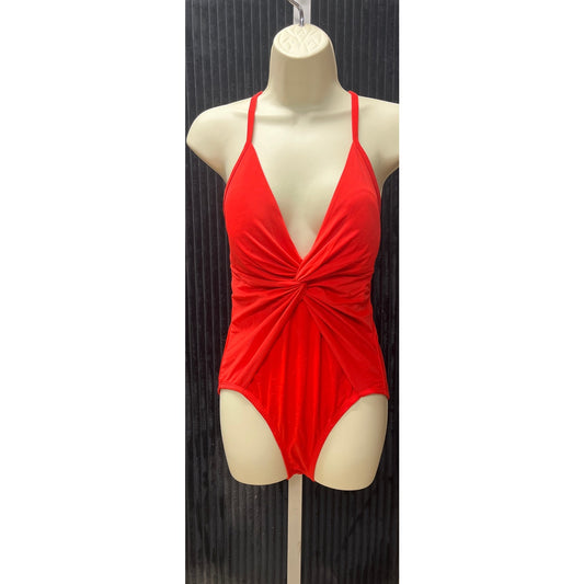 Time and True Women’s One-Piece Swimsuit Bright Red Size Medium Swimwear